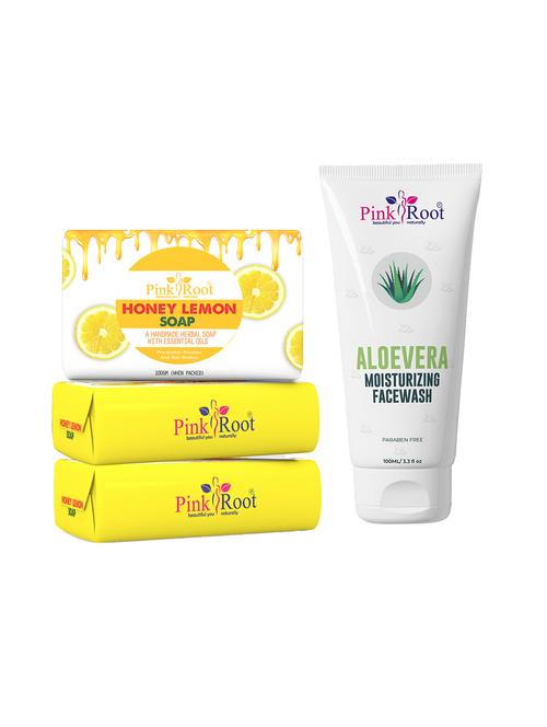 pink root honey lemon soap 100gm (pack of 3) with pink root aloe vera moisturizing face wash 100ml - 18166415 - Very Small Image - 1