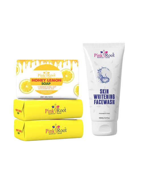 pink root honey lemon soap 100gm (pack of 3) with pink root skin whitening face wash 100ml - 18166431 - Very Small Image - 1