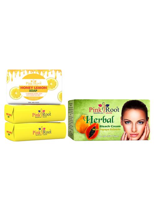 pink root honey lemon soap 100gm (pack of 3) with pink root herbal bleach 250gm - 18166458 - Very Small Image - 1