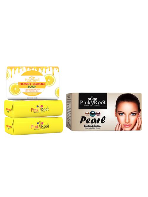 pink root honey lemon soap 100gm (pack of 3) with pink root pearl bleach 250gm - 18166466 - Very Small Image - 1
