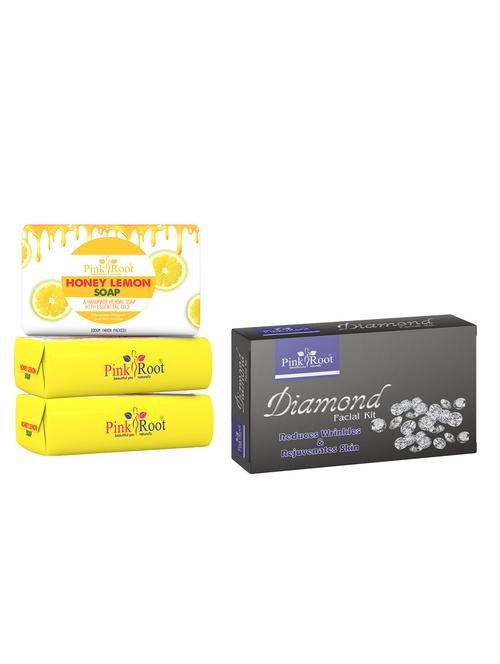 pink root honey lemon soap 100gm (pack of 3) with pink root diamond facial kit - 18166470 - Very Small Image - 1