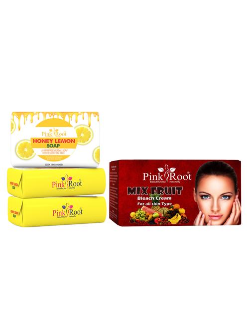 pink root honey lemon soap 100gm (pack of 3) with pink root mix fruit bleach 50gm - 18166482 - Very Small Image - 1