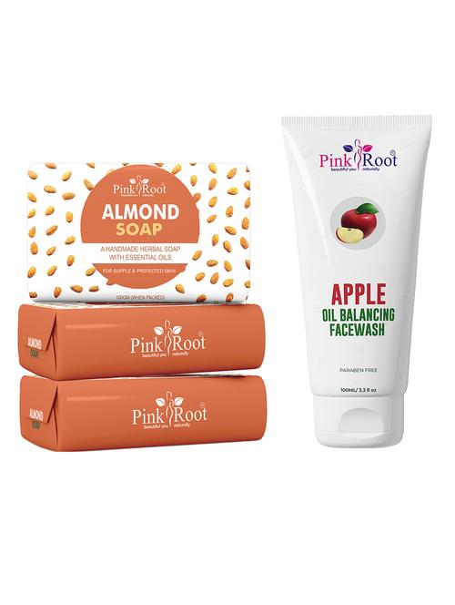 pink root almond soap 100gm (pack of 3) with pink root apple oil balancing face wash 100ml - 18166596 - Very Small Image - 1