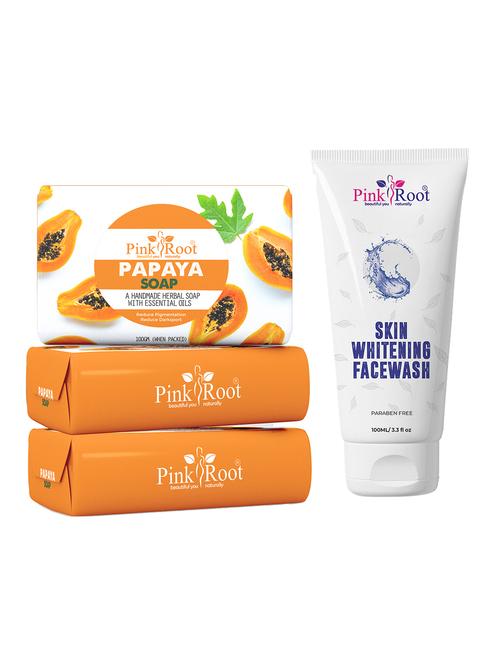 pink root papaya soap 100gm (pack of 3) with pink root skin whitening face wash 100ml - 18166621 - Very Small Image - 1