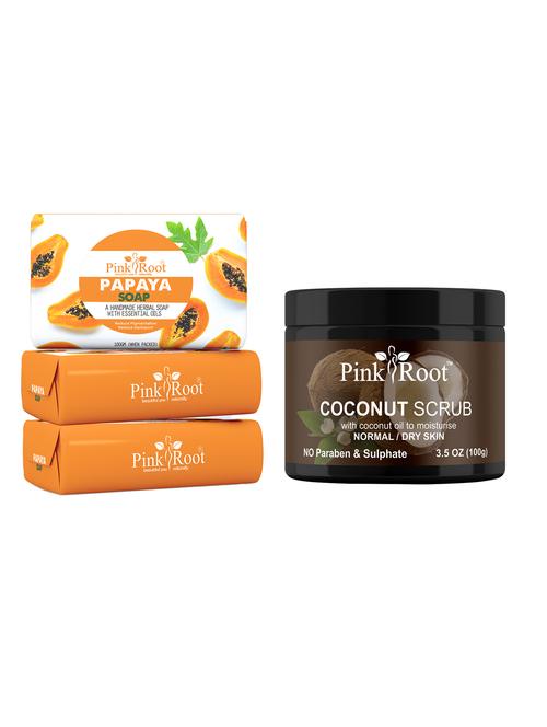 pink root papaya soap 100gm (pack of 3) with pink root coconut scrub 100gm - 18166631 - Very Small Image - 1