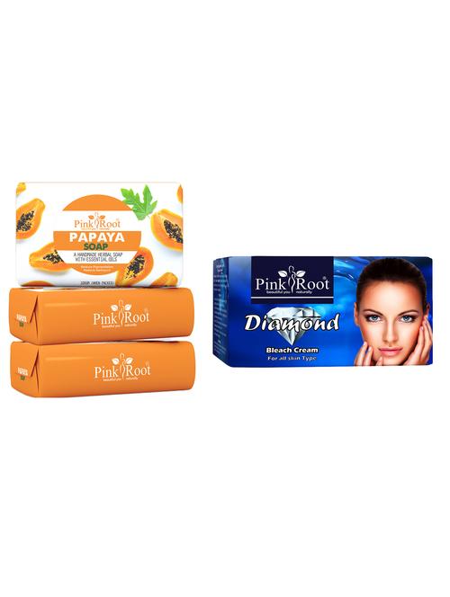 pink root papaya soap 100gm (pack of 3) with pink root diamond bleach 250gm - 18166644 - Very Small Image - 1