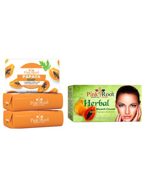 pink root papaya soap 100gm (pack of 3) with pink root herbal bleach 250gm - 18166648 - Very Small Image - 1