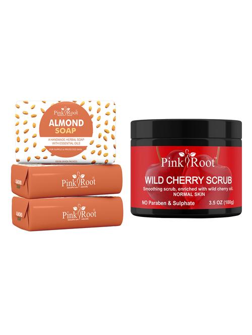 pink root almond soap 100gm (pack of 3) with pink root wild cherry scrub 100gm - 18166668 - Very Small Image - 1