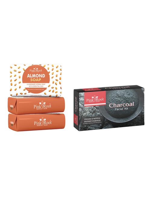 pink root almond soap 100gm (pack of 3) with pink root charcoal facial kit - 18166694 - Very Small Image - 1