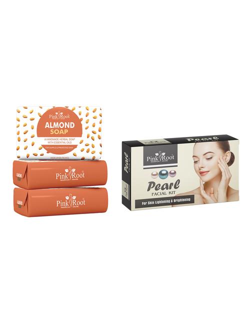 pink root almond soap 100gm (pack of 3) with pink root pearl facial kit - 18166712 - Very Small Image - 1