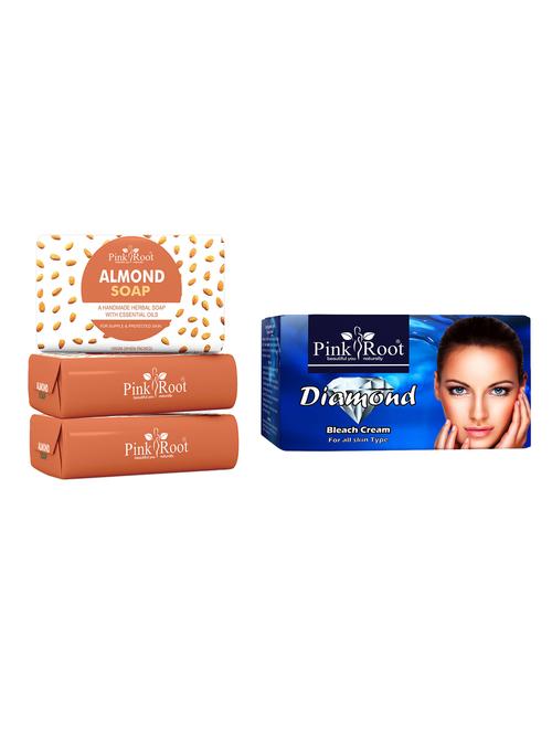 pink root almond soap 100gm (pack of 3) with pink root diamond bleach 50gm - 18166715 - Very Small Image - 1