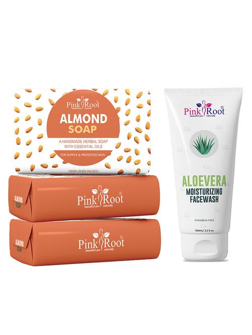 pink root aloevera soap 100gm (pack of 3) with pink root aloe vera moisturizing face wash 100ml - 18166979 - Very Small Image - 1