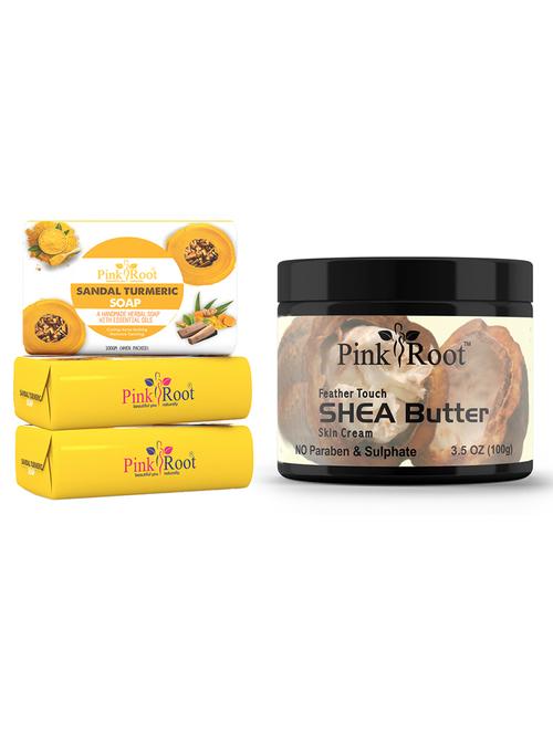 pink root sandal turmeric soap 100gm (pack of 3) with pink root shea butter cream 100gm - 18167016 - Very Small Image - 1