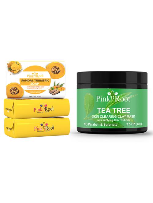 pink root sandal turmeric soap 100gm (pack of 3) with pink root tea tree mask 100gm - 18167019 - Very Small Image - 1