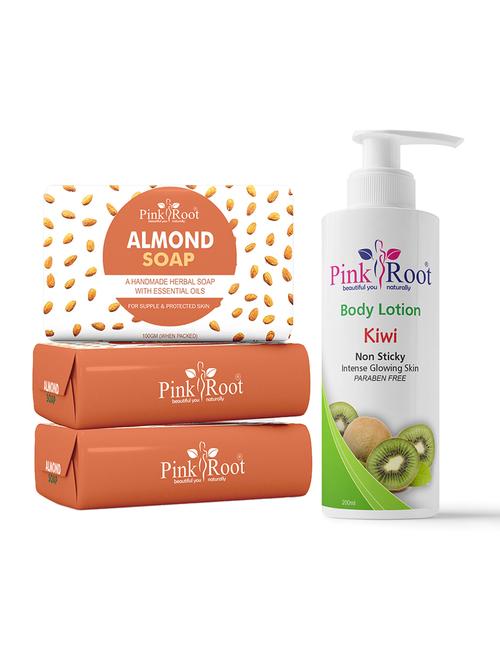 pink root aloevera soap 100gm (pack of 3) with pink root kiwi body lotion 200ml - 18167023 - Very Small Image - 1