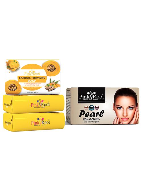 pink root sandal turmeric soap 100gm (pack of 3) with pink root pearl bleach 250gm - 18167033 - Very Small Image - 1