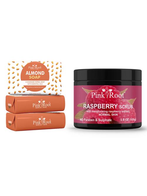 pink root aloevera soap 100gm (pack of 3) with pink root raspberry scrub 100gm - 18167044 - Very Small Image - 1
