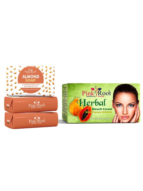 pink root aloevera soap 100gm (pack of 3) with pink root herbal bleach 250gm - 18167063 - Very Small Image - 1