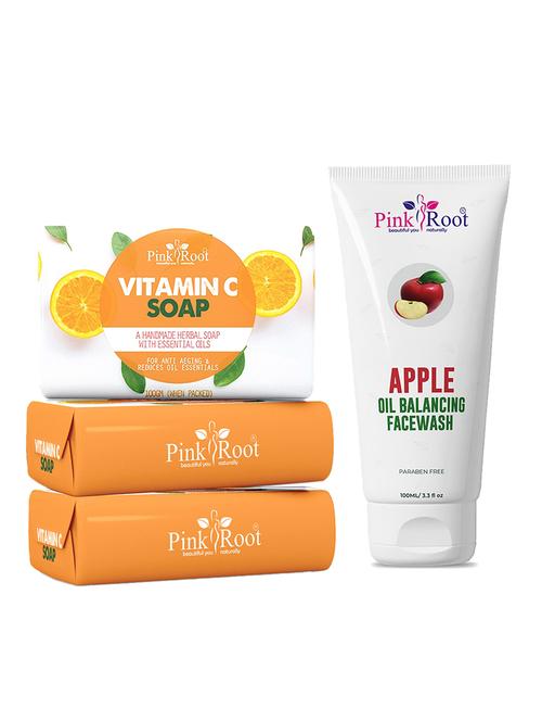 pink root vitamin c soap 100gm (pack of 3) with pink root apple oil balancing face wash 100ml - 18167180 - Very Small Image - 1