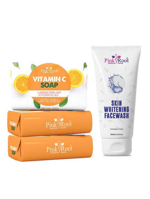 pink root vitamin c soap 100gm (pack of 3) with pink root skin whitening face wash 100ml - 18167195 - Very Small Image - 1