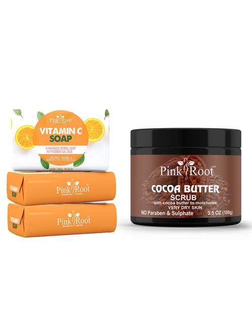 pink root vitamin c soap 100gm (pack of 3) with pink root cocoa butter scrub 100gm - 18167204 - Very Small Image - 1