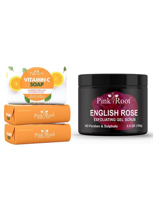 pink root vitamin c soap 100gm (pack of 3) with pink root english rose scrub 100gm - 18167207 - Very Small Image - 1