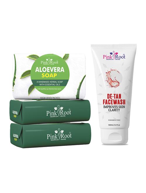 pink root charcoal soap 100gm (pack of 3) with pink root de tan face wash 100ml - 18167360 - Very Small Image - 1