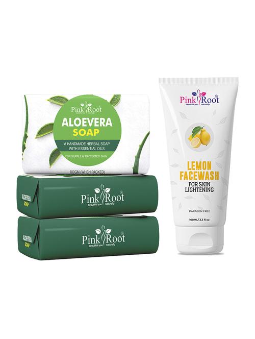 pink root charcoal soap 100gm (pack of 3) with pink root lemon face wash 100ml - 18167366 - Very Small Image - 1