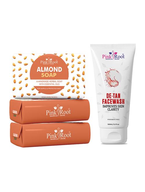 pink root almond soap 100gm (pack of 3) with pink root de tan face wash 100ml - 18167380 - Very Small Image - 1