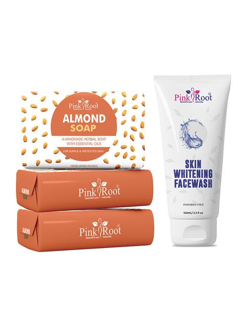 pink root almond soap 100gm (pack of 3) with pink root skin whitening face wash 100ml - 18167388 - Very Small Image - 1