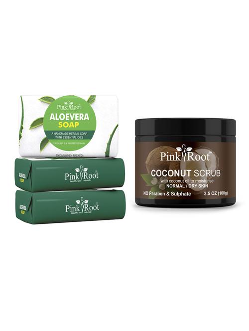 pink root charcoal soap 100gm (pack of 3) with pink root coconut scrub 100gm - 18167395 - Very Small Image - 1