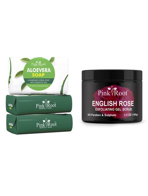 pink root charcoal soap 100gm (pack of 3) with pink root english rose scrub 100gm - 18167398 - Very Small Image - 1