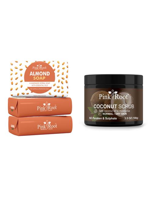 pink root almond soap 100gm (pack of 3) with pink root coconut scrub 100gm - 18167399 - Very Small Image - 1