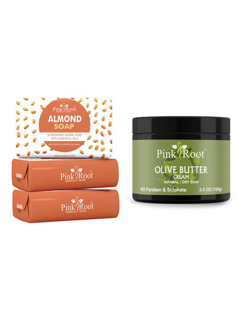 pink root almond soap 100gm (pack of 3) with pink root olive butter cream 100gm - 18167402 - Very Small Image - 1
