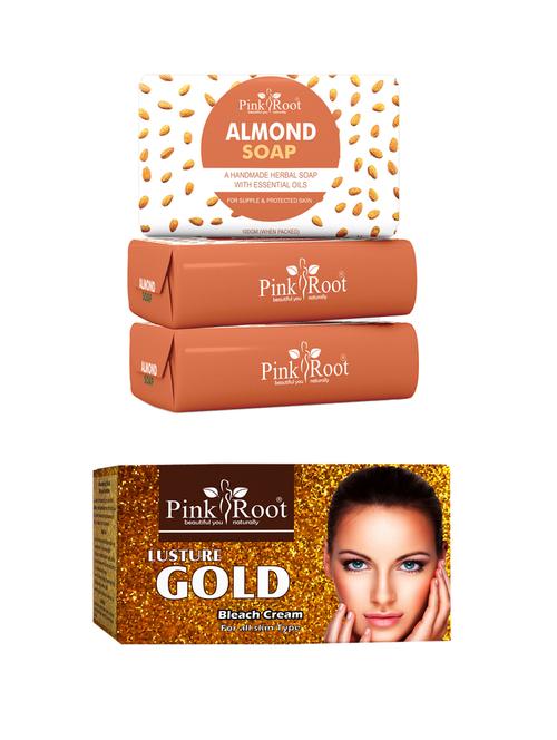 pink root almond soap 100gm (pack of 3) with pink root gold bleach 250gm - 18167414 - Very Small Image - 1
