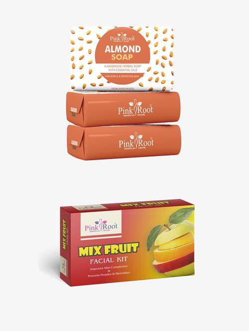 pink root almond soap 100gm (pack of 3) with pink root mix fruit facial kit - 18167432 - Very Small Image - 1