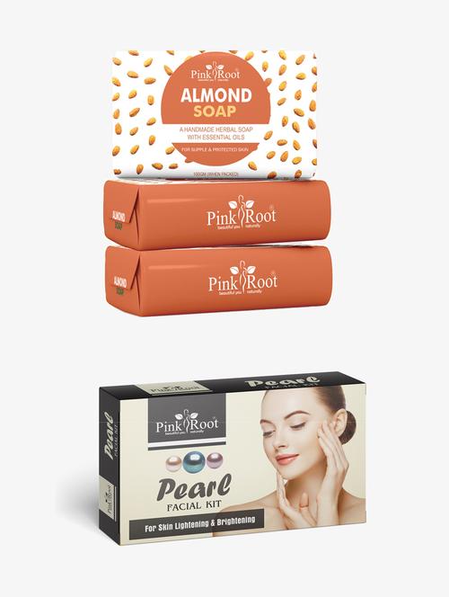 pink root almond soap 100gm (pack of 3) with pink root pearl facial kit - 18167433 - Very Small Image - 1
