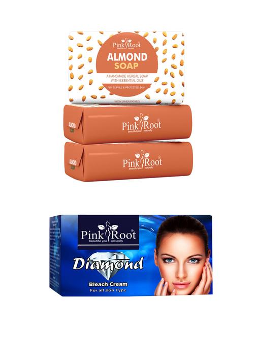 pink root almond soap 100gm (pack of 3) with pink root diamond bleach 50gm - 18167435 - Very Small Image - 1