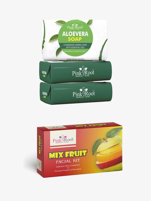 pink root charcoal soap 100gm (pack of 3) with pink root mix fruit facial kit - 18167468 - Very Small Image - 1