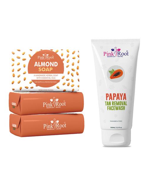 pink root aloevera soap 100gm (pack of 3) with pink root papaya tan removal face wash 100ml - 18167570 - Very Small Image - 1