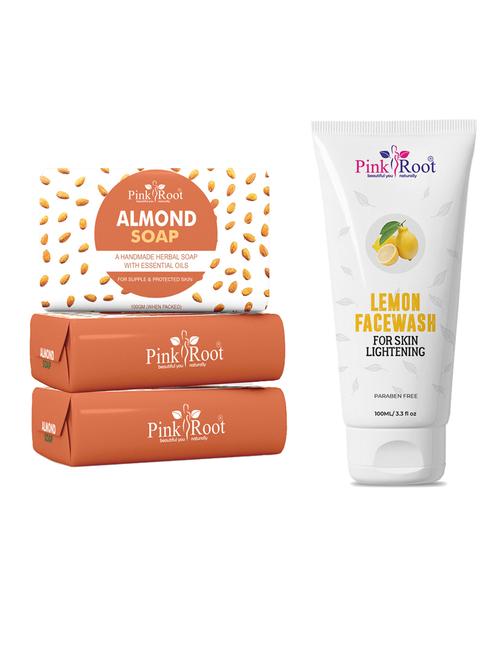 pink root aloevera soap 100gm (pack of 3) with pink root lemon face wash 100ml - 18167575 - Very Small Image - 1