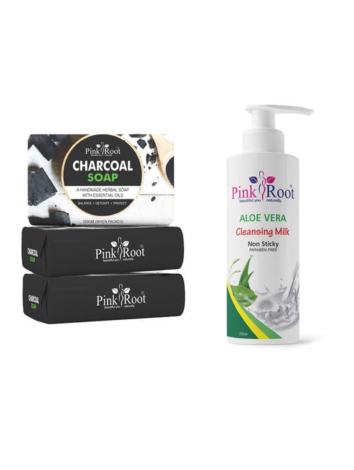 pink root honey oatmeal soap 100gm (pack of 3) with pink root aloe vera cleansing milk 200ml - 18167756 - Very Small Image - 1