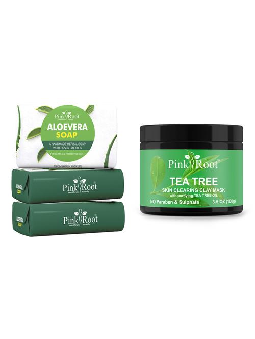 pink root charcoal soap 100gm (pack of 3) with pink root tea tree mask 100gm - 18167793 - Very Small Image - 1