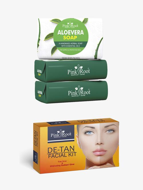 pink root charcoal soap 100gm (pack of 3) with pink root de tan facial kit - 18167810 - Very Small Image - 1