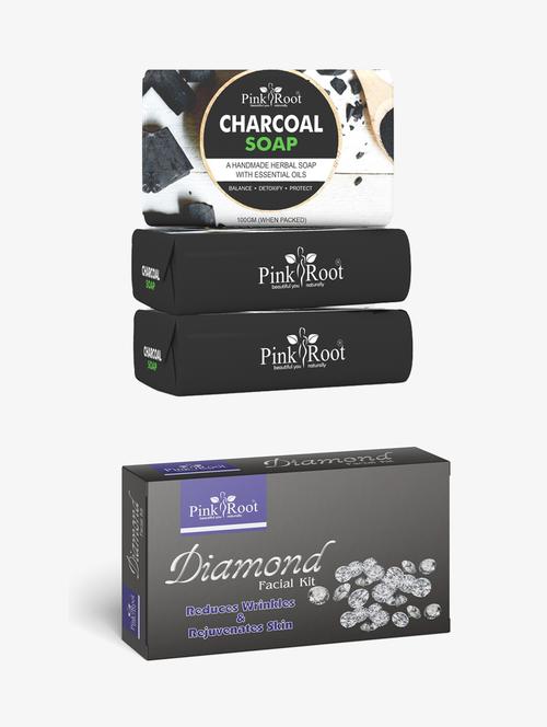 pink root honey oatmeal soap 100gm (pack of 3) with pink root diamond facial kit - 18167822 - Very Small Image - 1