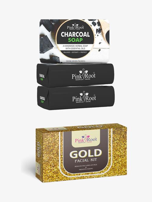 pink root honey oatmeal soap 100gm (pack of 3) with pink root gold facial kit - 18167825 - Very Small Image - 1