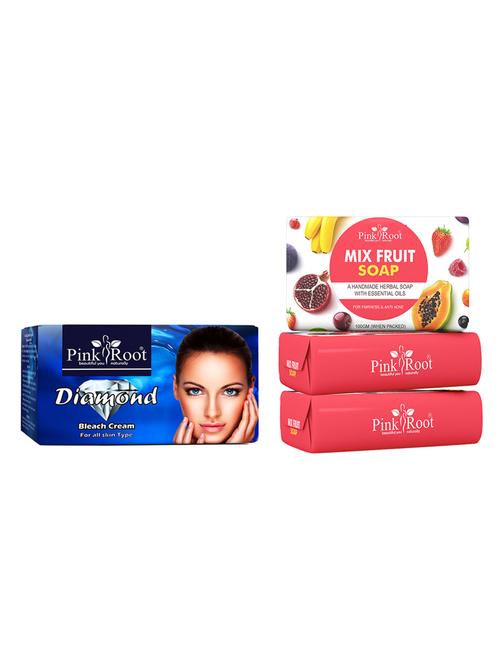 pink root mix fruit soap 100gm (pack of 3) with pink root diamond bleach 250gm - 18168371 - Very Small Image - 1