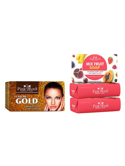 pink root mix fruit soap 100gm (pack of 3) with pink root gold bleach 250gm - 18168373 - Very Small Image - 1