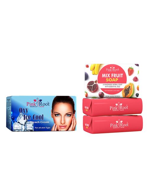 pink root mix fruit soap 100gm (pack of 3) with pink root oxy bleach 250gm - 18168380 - Very Small Image - 1