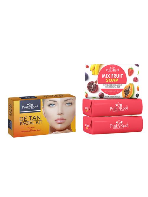 pink root mix fruit soap 100gm (pack of 3) with pink root de tan facial kit - 18168384 - Very Small Image - 1